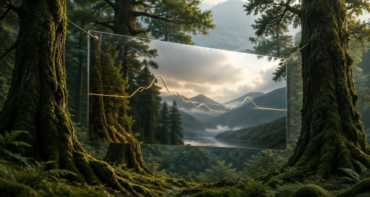 Reflective silver mirror in a forest illustrating trading psychology