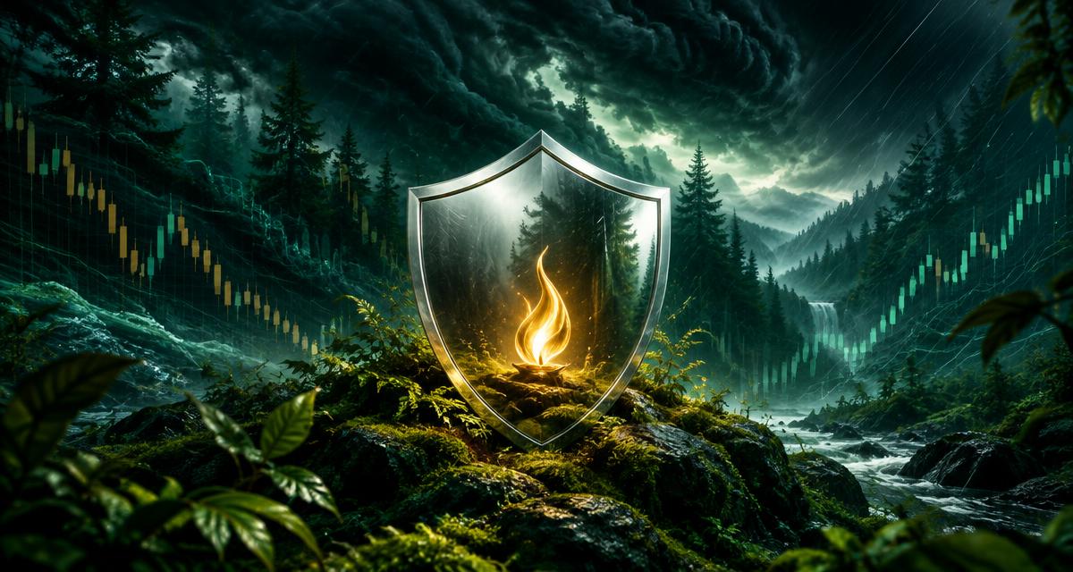 Silver shield protecting a gold flame for trading risk management